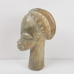 Vintage Hand Carved Mbigou Stone Sculpture Bust African Art Woman Face Statuette